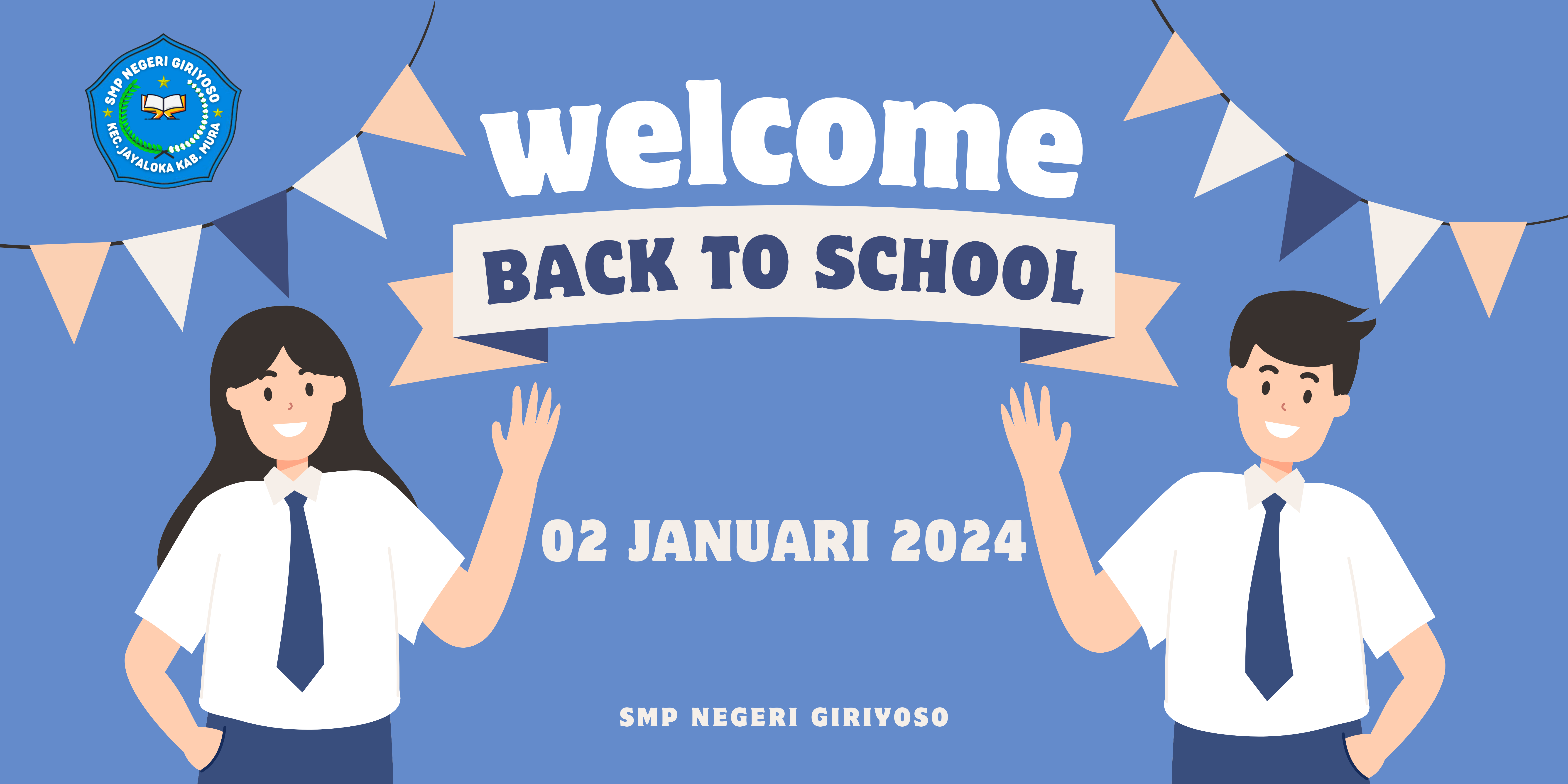 Blue White Beige Simple Welcome Back To School Banner